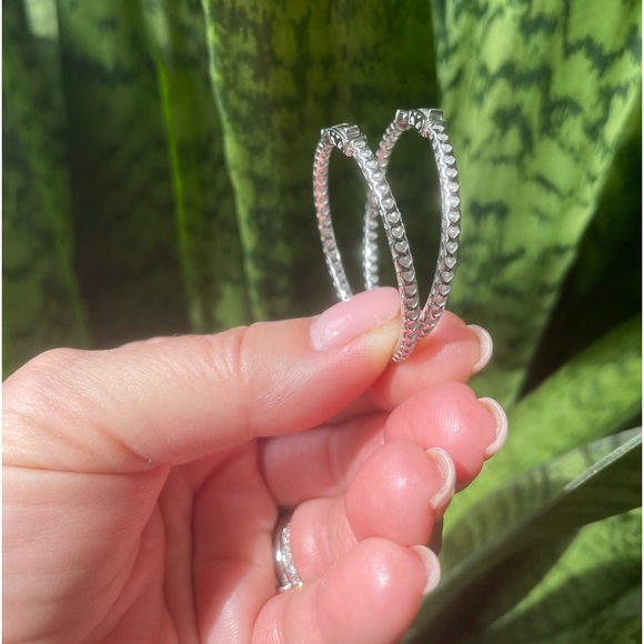 Sterling Silver Polished 45mm Hoop ER - Picture 6 of 10